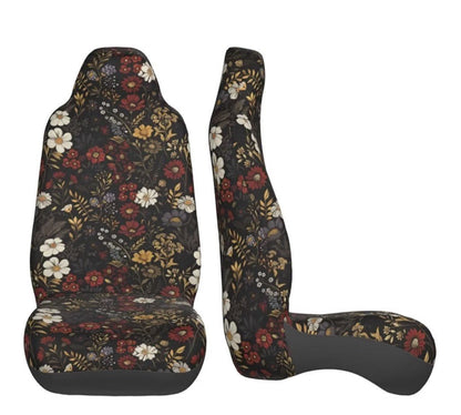 Retro Daisy Car Seat Covers 2 Pack, Brown Boho Floral Front Seat Cushions, Universal Bucket Seat Protectors for Cars SUVs Trucks - Horizon Endless