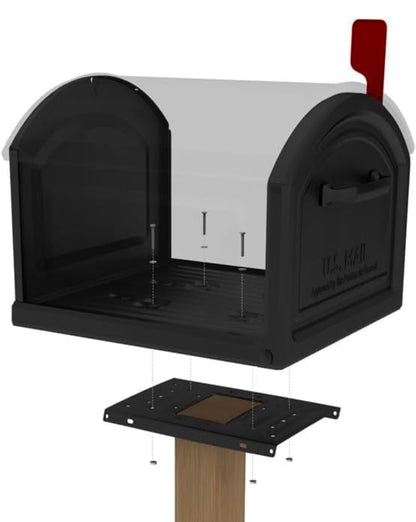 Mailbox Adapter Plate with Mounting Board fits for Most Mailboxes
with bolt and nut .Black powder coating, resistant to corrosion, Easy to install, secure, and highly weather-resistant.