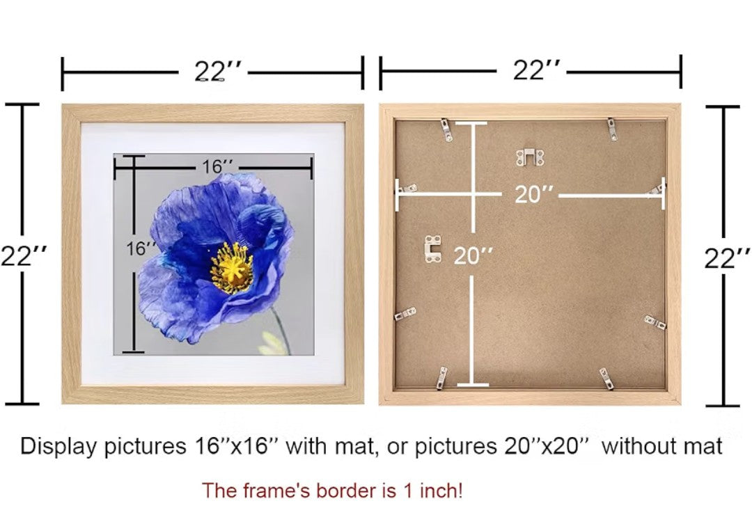 20x20 Wood Picture Frame with 16x16 Mat | Home Wall Decor