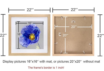 20x20 Wood Picture Frame with 16x16 Mat | Home Wall Decor
