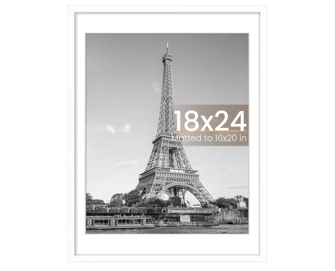 18x24 White Picture Frame with 16x20 Mat – Gallery Wall Decor Poster Frame