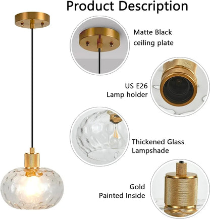 Glass Pendant Lights Kitchen Island 8 Inch Adjustable Pendant Light Fixtures with Hand-Blown Hammer Glass Farmhouse Hanging Light for Kitchen Sink Dining Room Bedroom Hallway