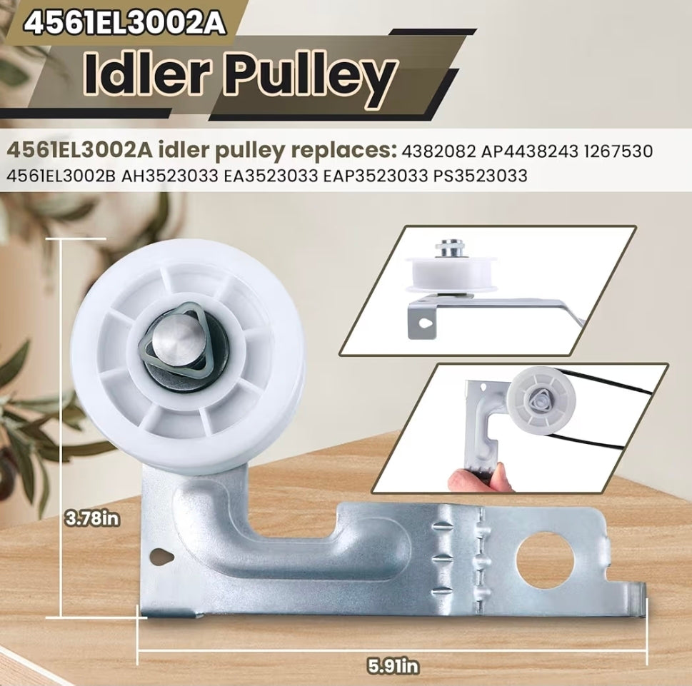 Upgraded Dryer Roller Kit for LG Kenmore Dryer Parts, Dryer Repair Kit Include 4581EL2002L Dryer Rollers, 4561EL3002A Dryer Idler Pulley, 4400EL2001F Dryer Belt Compatible with DLE3733W DLE3777W