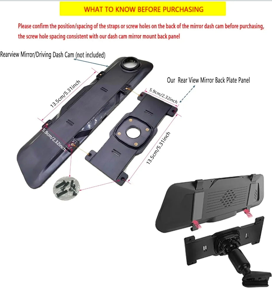 1 Set Dash Cam Mirror Mount Rear View Mirror Back Plate Panel Car Rear View Camera Mount Kit for 5.5" - 12" Rearview Mirror Dash Cams