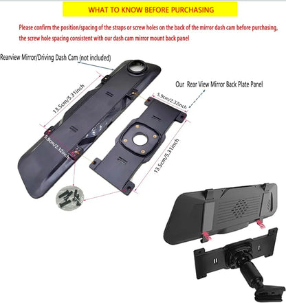 1 Set Dash Cam Mirror Mount Rear View Mirror Back Plate Panel Car Rear View Camera Mount Kit for 5.5" - 12" Rearview Mirror Dash Cams