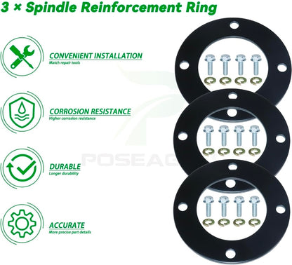 Upgraded 3 Pack High-Strength Deck Spindle Reinforcement Rings
Include Mouting Bolts for John Deere All Series Lawn Tractors and Lawn Mowers