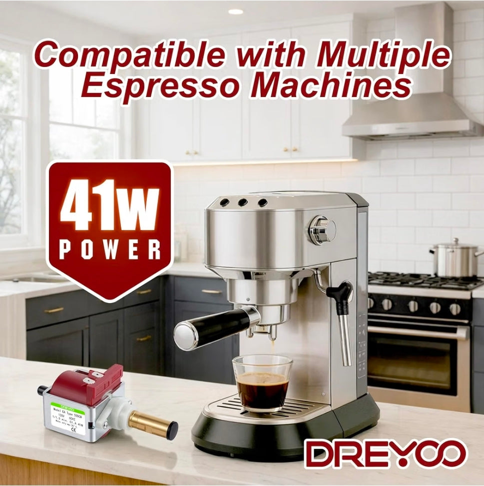 41w Espresso Machine Vibratory Pump Replacement, Brass Outlet
Compatible with ULKA EX5 & Multiple Espresso Machines, 120V 60Hz, Stable & Smooth Operation, Easy to Install