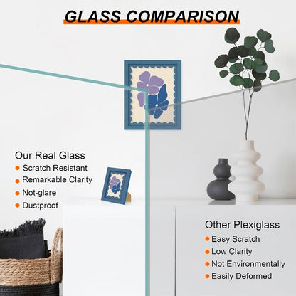 11x14 Picture Frame with Wavy Mat, Wooden Real Glass 11 x 14 Photo Frame for Wall Hanging, Blue, 1 Pack
