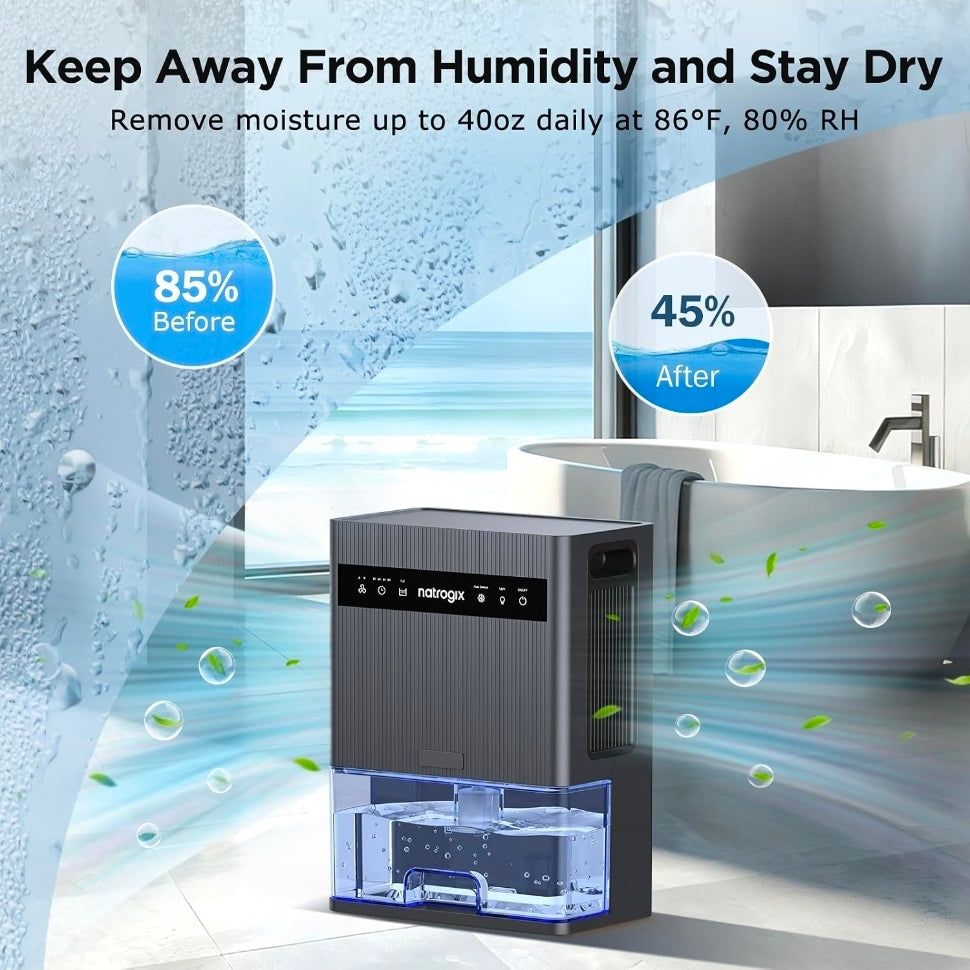 106 OZ Large Capacity Dehumidifier for Home, 1000 Sq. Ft. Coverage
Quiet Portable Dehumidifier for Basement Bedroom Bathroom RV with Auto Shut Off, Timer, Sleep Mode, 7 Color LED Light, Black