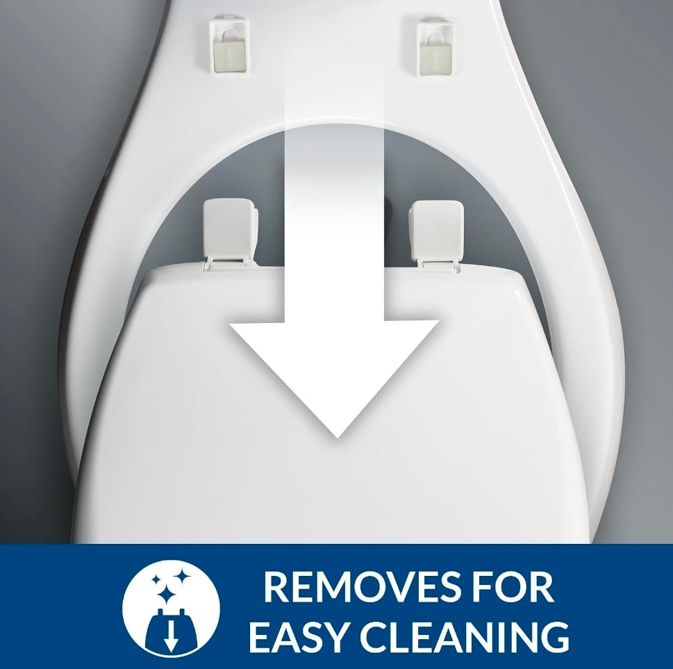 CHURCH Toilet Seat, Easy Clean Hinges Release for Deep Cleans, Durable Enameled Wood Seat, Elongated, White