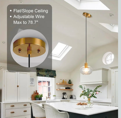Glass Pendant Lights Kitchen Island 8 Inch Adjustable Pendant Light Fixtures with Hand-Blown Hammer Glass Farmhouse Hanging Light for Kitchen Sink Dining Room Bedroom Hallway