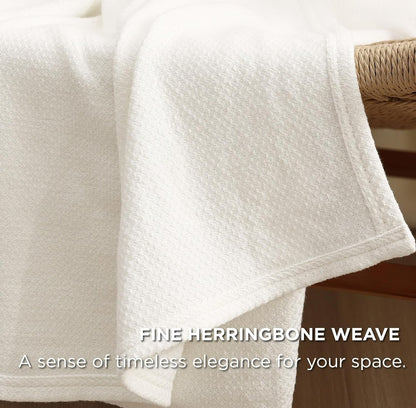 Bedsure Queen Cotton Blanket - Cream Herringbone Weave (90x90)