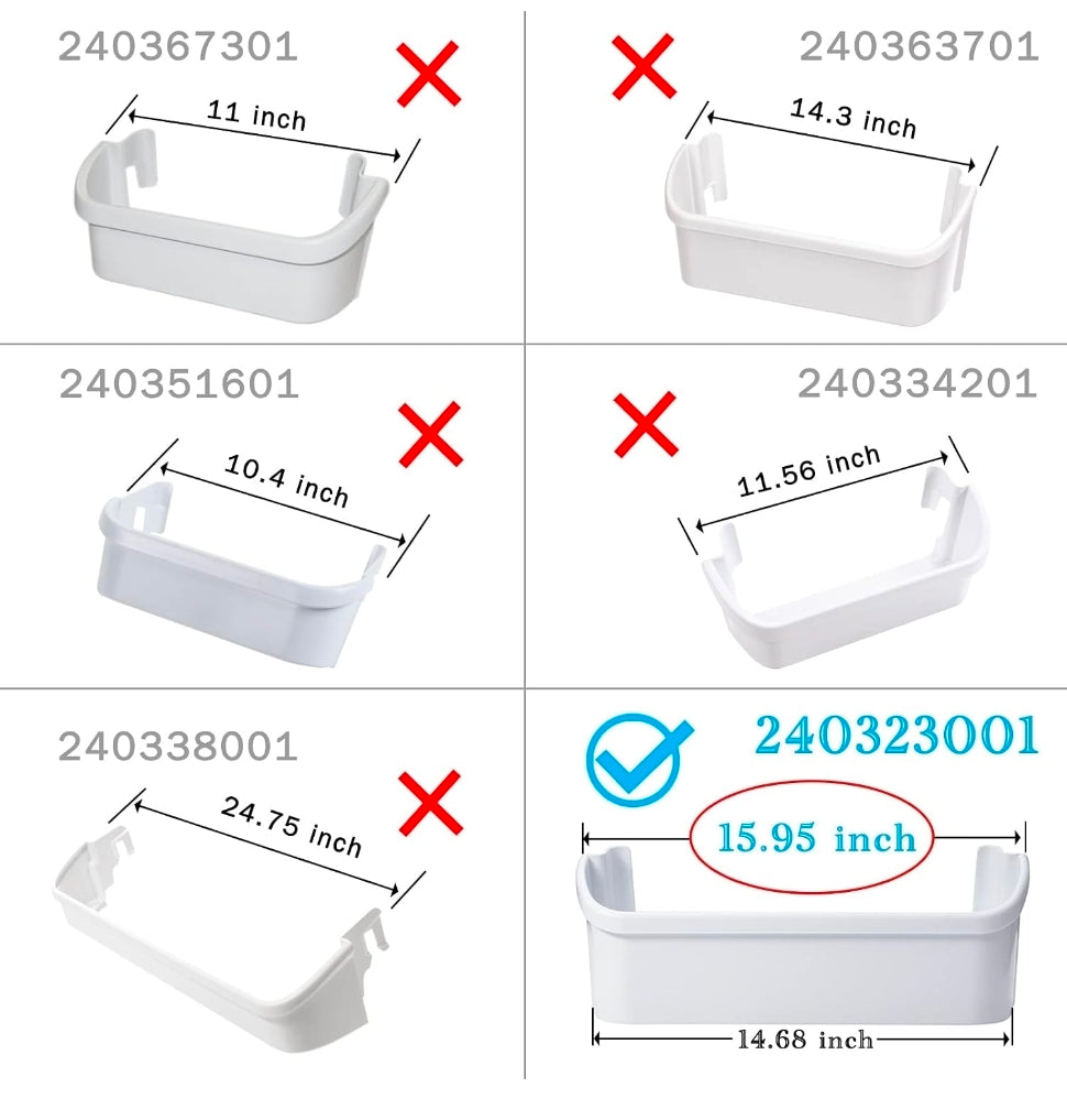 2 pack 240323001 Refrigerator Door Bin, 15.95in Side Fit for frigidaire
Replacement for AP2115741, PS429724, AH429724, 240323007, fits most Frigidaire & Kenmore (NOT freezer door) , Easy install