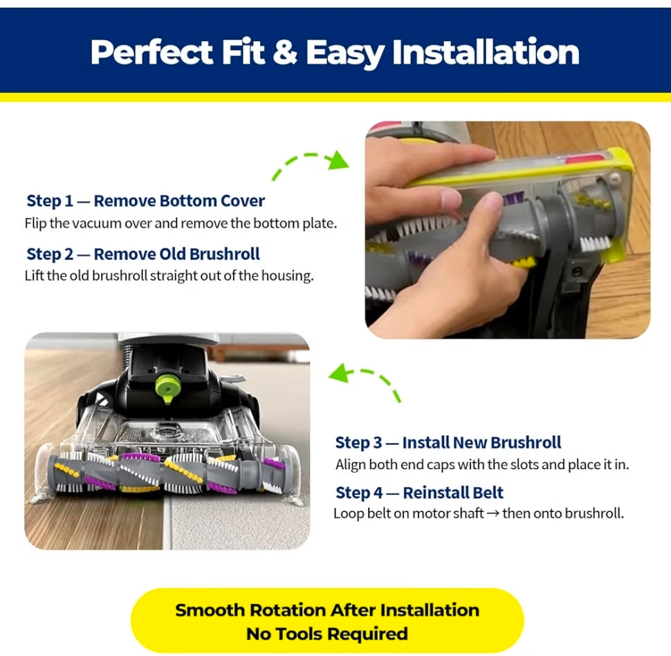 Brush Roll&2Belts Kit for Bissell CleanView Swivel Rewind Vacuums Fits 2252 2253 2254 2256 2258 2259 2260 2316 2486 2487 2488 2489 3195 3196 3197 3197A 3198 3198A Replace Parts 1604545 1600159 1611230