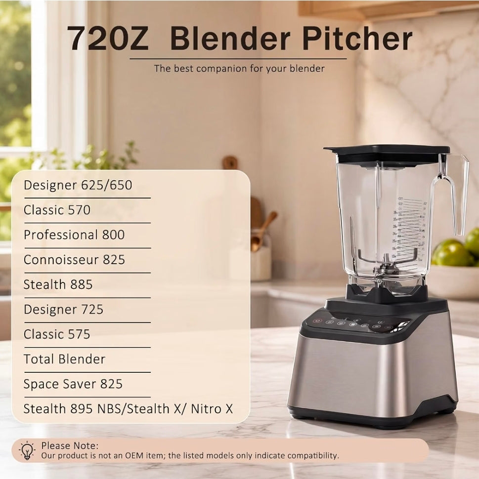 72 oz Blender Replacement Jar Compatible with Blendtec Blenders, BPA-Free Container with Lid and Stainless Steel Blade Assembly, Ideal for Home Kitchens, Smoothies, Cafés and Commercial Use