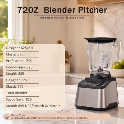 72 oz Blender Replacement Jar Compatible with Blendtec Blenders, BPA-Free Container with Lid and Stainless Steel Blade Assembly, Ideal for Home Kitchens, Smoothies, Cafés and Commercial Use
