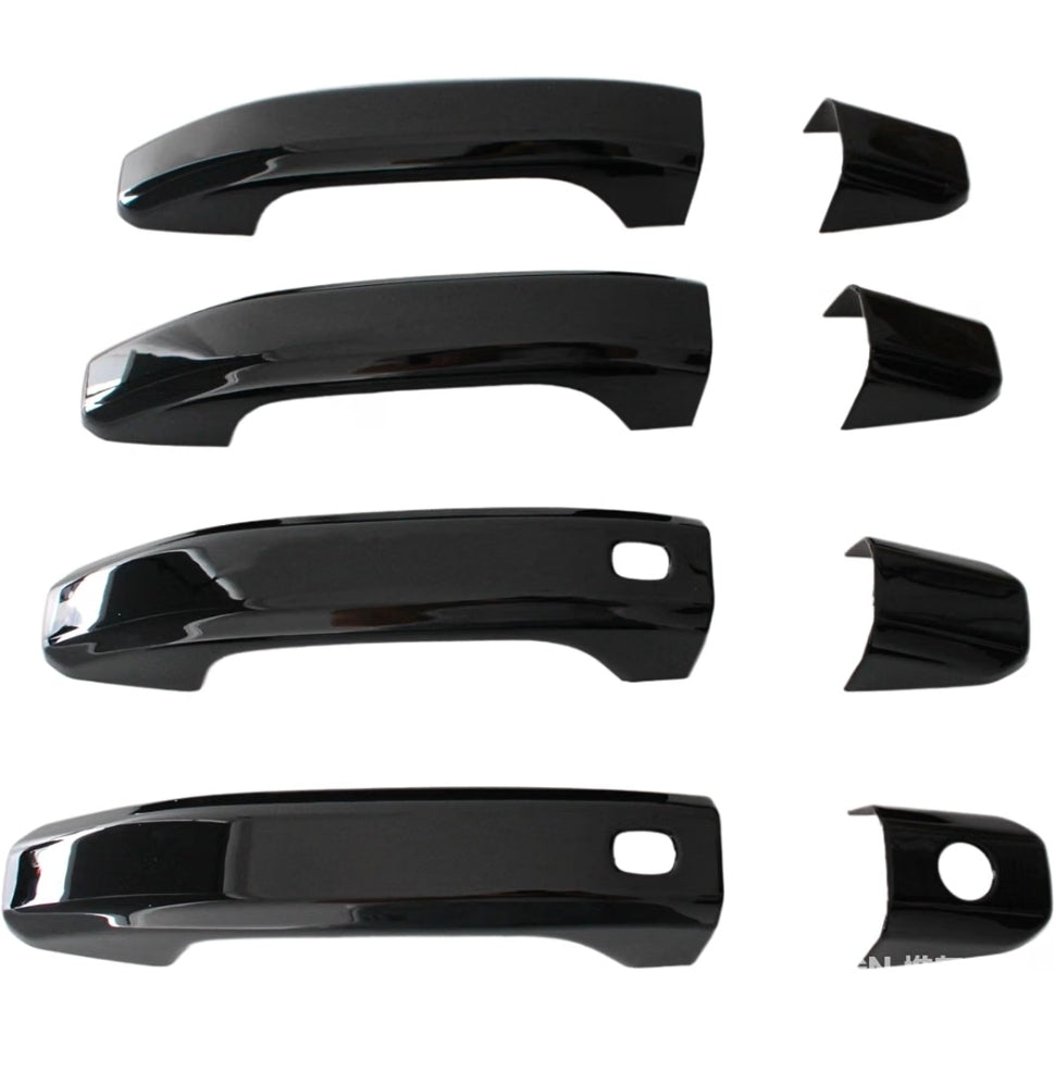 Glossy Black Car Door Handle Cover Trim with 2 Smart Keyhole Button fit 2019-2025 for Chevy Chevrolet Silverado GMC Sierra 1500 2500HD 3500HD Exterior Door Handle Caps Stick-on Protector