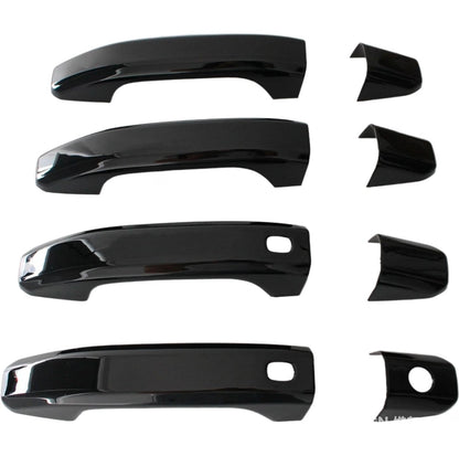Glossy Black Car Door Handle Cover Trim with 2 Smart Keyhole Button fit 2019-2025 for Chevy Chevrolet Silverado GMC Sierra 1500 2500HD 3500HD Exterior Door Handle Caps Stick-on Protector