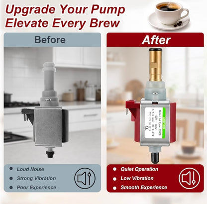41w Espresso Machine Vibratory Pump Replacement, Brass Outlet
Compatible with ULKA EX5 & Multiple Espresso Machines, 120V 60Hz, Stable & Smooth Operation, Easy to Install
