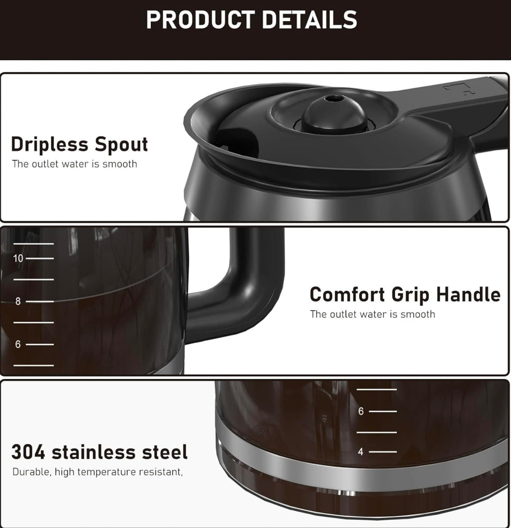CE251 12-Cup Glass Carafe Pot Replacement Compatible with Ninja Coffee Brewer Maker, Fit Models CE251 CE201 CE201C CE200 CE200C Model# XGLSLID200, 1 Pack