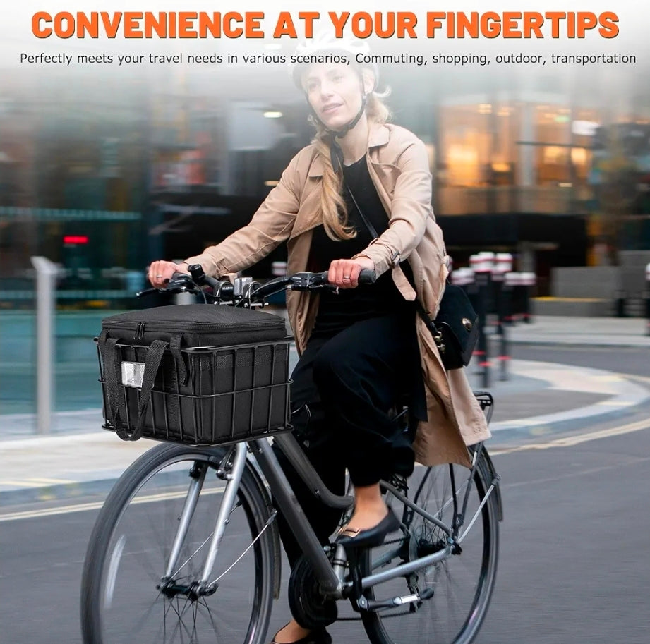 Bike Basket Front with Removable Liner Bag, Large Bicycle Front Basket for Men Women, Heavy Duty Metal Bike Cargo Basket for Adult Bikes, Ebike, Electric Bike, Mountain Bike, City Bike, Cruiser