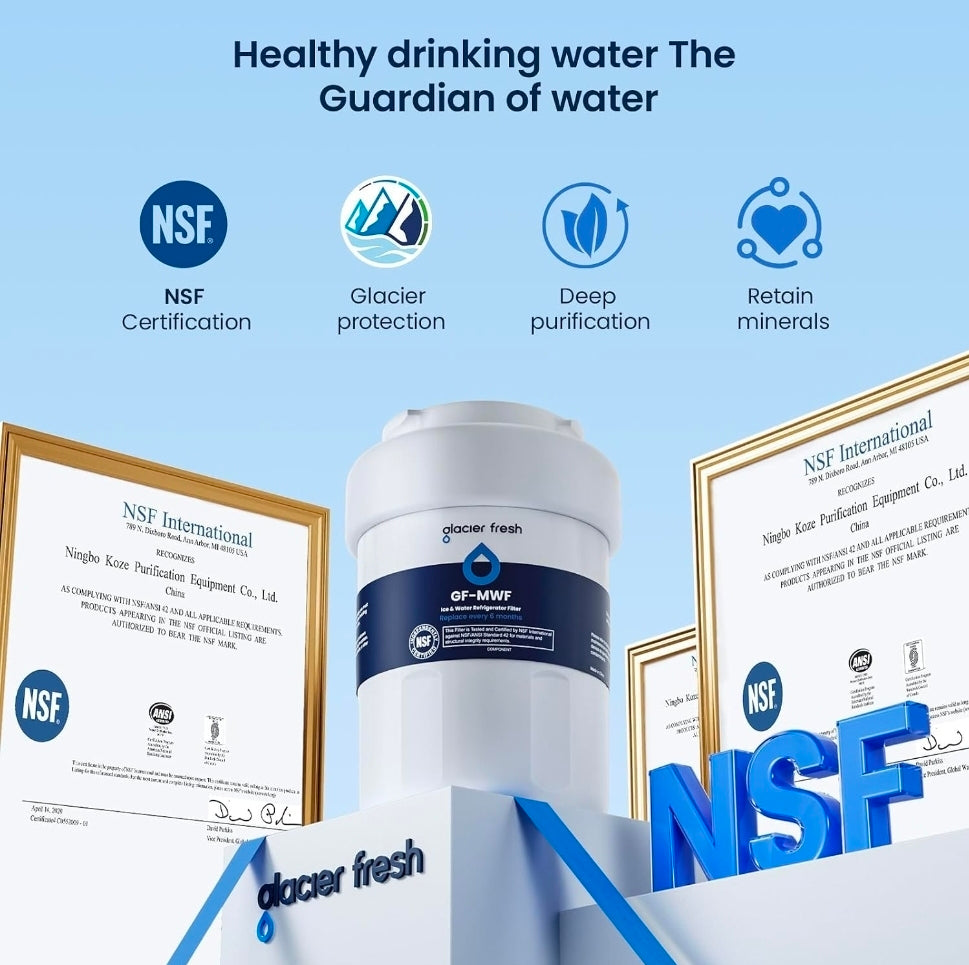GLACIER FRESH MWF Refrigerator Water Filter Compatible with GE, 1-Pack
Compatible with SmartWater MWFP, MWFA, GWF, HDX FMG-1, WFC1201, RWF1060, 197D6321P006, Kenmore 9991