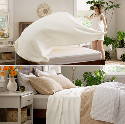 Bedsure Queen Cotton Blanket - Cream Herringbone Weave (90x90)