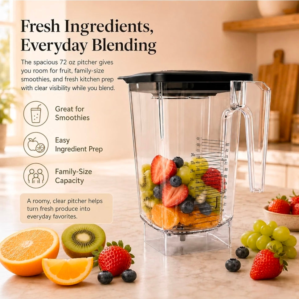 72 oz Blender Replacement Jar Compatible with Blendtec Blenders, BPA-Free Container with Lid and Stainless Steel Blade Assembly, Ideal for Home Kitchens, Smoothies, Cafés and Commercial Use