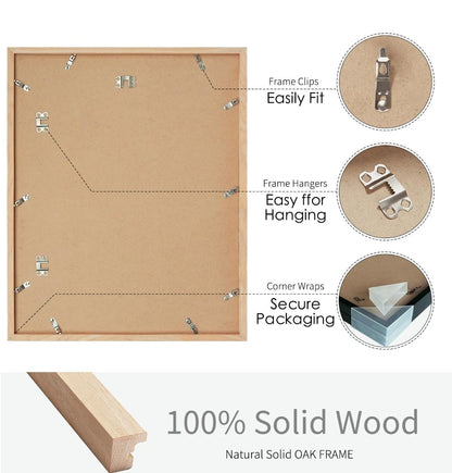 16x20 Solid Wood Frame – Natural Oak Picture Frame with 11x14 Mat
