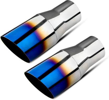 2.5 inch Inlet Exhaust Tip, 3.5" Outlet 7.75" Overall Length,2PCS
Stainless Steel Exhaust Tail Pipe, Weld On, Sleek Angle Cut, Polished Tailpipe, Blue Burnt