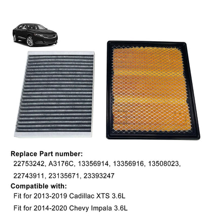 22753242 23393247 Engine and Cabin Air Filter Set Fit For Cadillac Chevy
Fit For 2013-2019 Cadillac XTS 3.6L, 2014-2020 Chevy Impala 3.6L, Replace 13356914 13356916 13508023 22743911 23135671