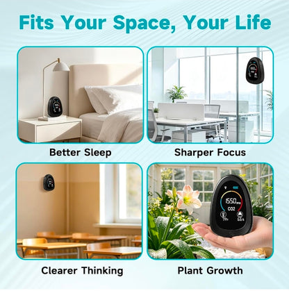 Portable CO2 Monitor Indoor Air Quality Monitor for Home Office
Carbon dioxide detector for CO2, temp & humidity, co2 detector with 1500mAh backup battery, 2.4GHz Wi-Fi, free app