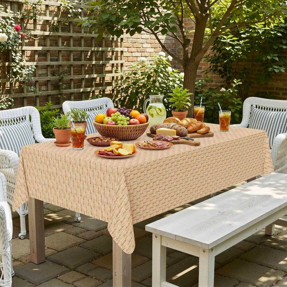 Rectangle Table Cloth, Waterproof Vinyl Tablecloths with Flannel Backing, Wipeable Spillproof Plastic Table Cover for Dining, Indoor and Outdoor (Champagne, 60 "x 84")