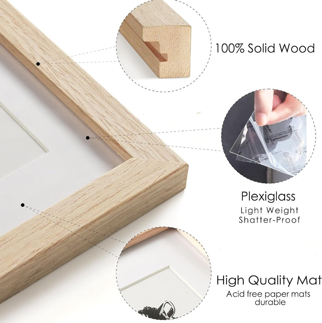 16x20 Solid Wood Frame – Natural Oak Picture Frame with 11x14 Mat