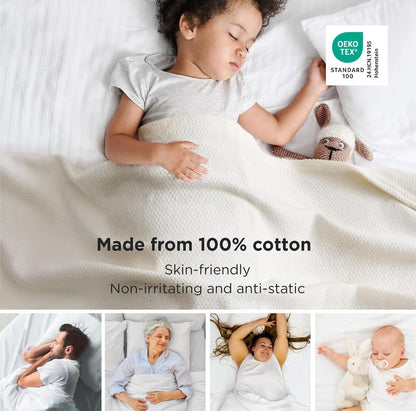 Bedsure Queen Cotton Blanket - Cream Herringbone Weave (90x90)
