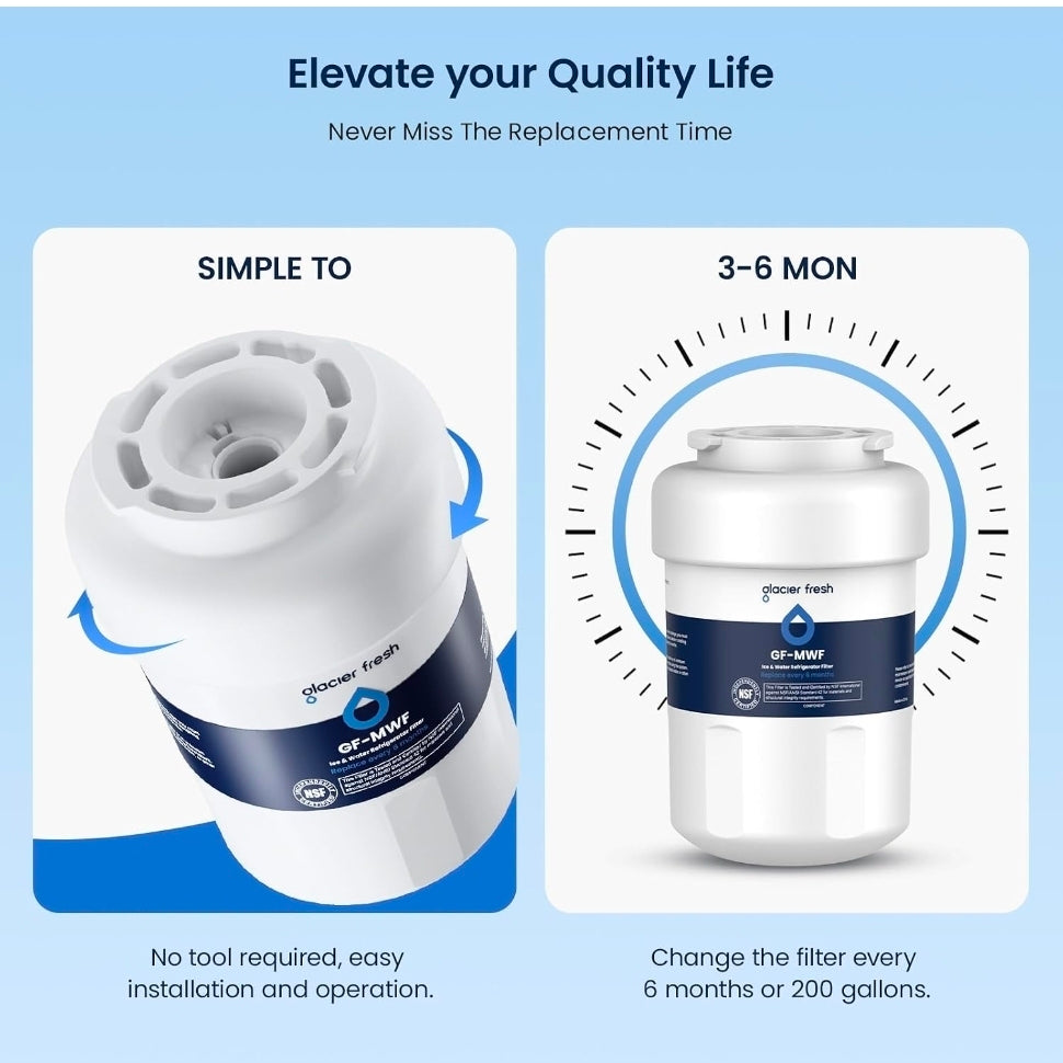 GLACIER FRESH MWF Refrigerator Water Filter Compatible with GE, 1-Pack
Compatible with SmartWater MWFP, MWFA, GWF, HDX FMG-1, WFC1201, RWF1060, 197D6321P006, Kenmore 9991
