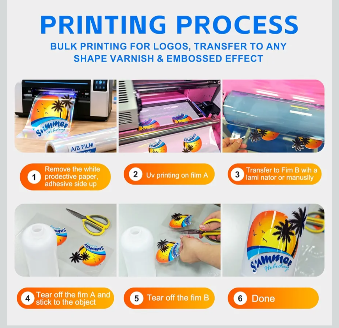 UV DTF AB Transfer Film Roll(12in x 328ft) UV DTF A B Transfer Film for A3 UV DTF Sticker Printer & UV DTF Printer - Crystal Label Sticker Printing Film Kit for Hard Surfaces