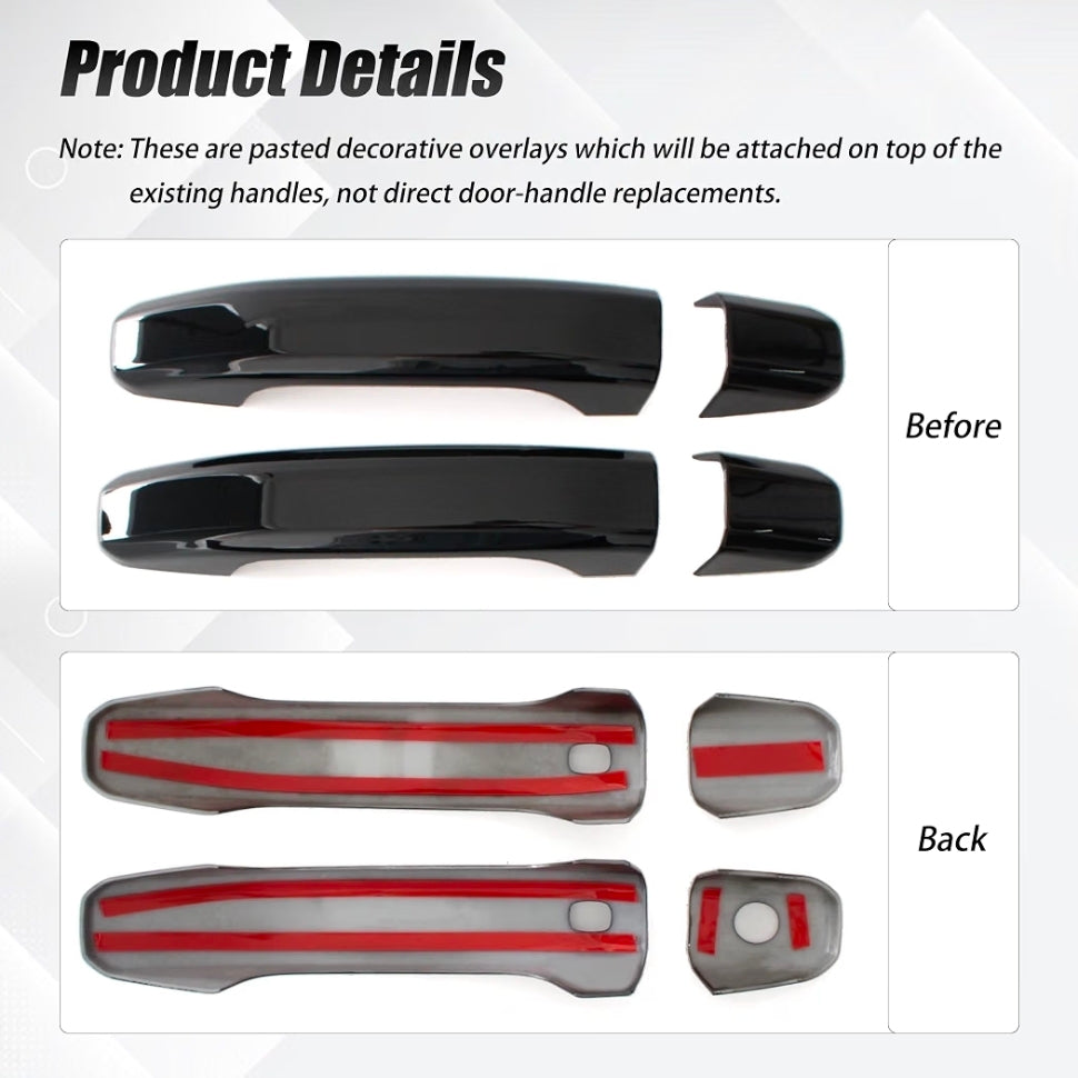 Glossy Black Car Door Handle Cover Trim with 2 Smart Keyhole Button fit 2019-2025 for Chevy Chevrolet Silverado GMC Sierra 1500 2500HD 3500HD Exterior Door Handle Caps Stick-on Protector