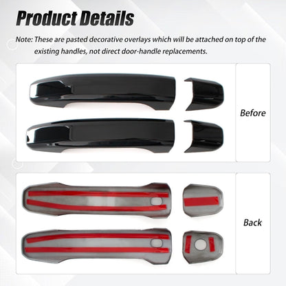 Glossy Black Car Door Handle Cover Trim with 2 Smart Keyhole Button fit 2019-2025 for Chevy Chevrolet Silverado GMC Sierra 1500 2500HD 3500HD Exterior Door Handle Caps Stick-on Protector