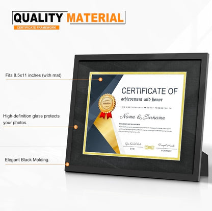 11x14 Black Diploma Frames,Gold & Black Mats,Real Glass
Wall or Tabletop Display,Display 8.5x11 with Mat or 11x14 Without Mat,Black Backboard, 2 Pack