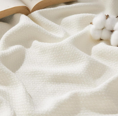 Bedsure Queen Cotton Blanket - Cream Herringbone Weave (90x90)