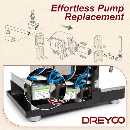 41w Espresso Machine Vibratory Pump Replacement, Brass Outlet
Compatible with ULKA EX5 & Multiple Espresso Machines, 120V 60Hz, Stable & Smooth Operation, Easy to Install