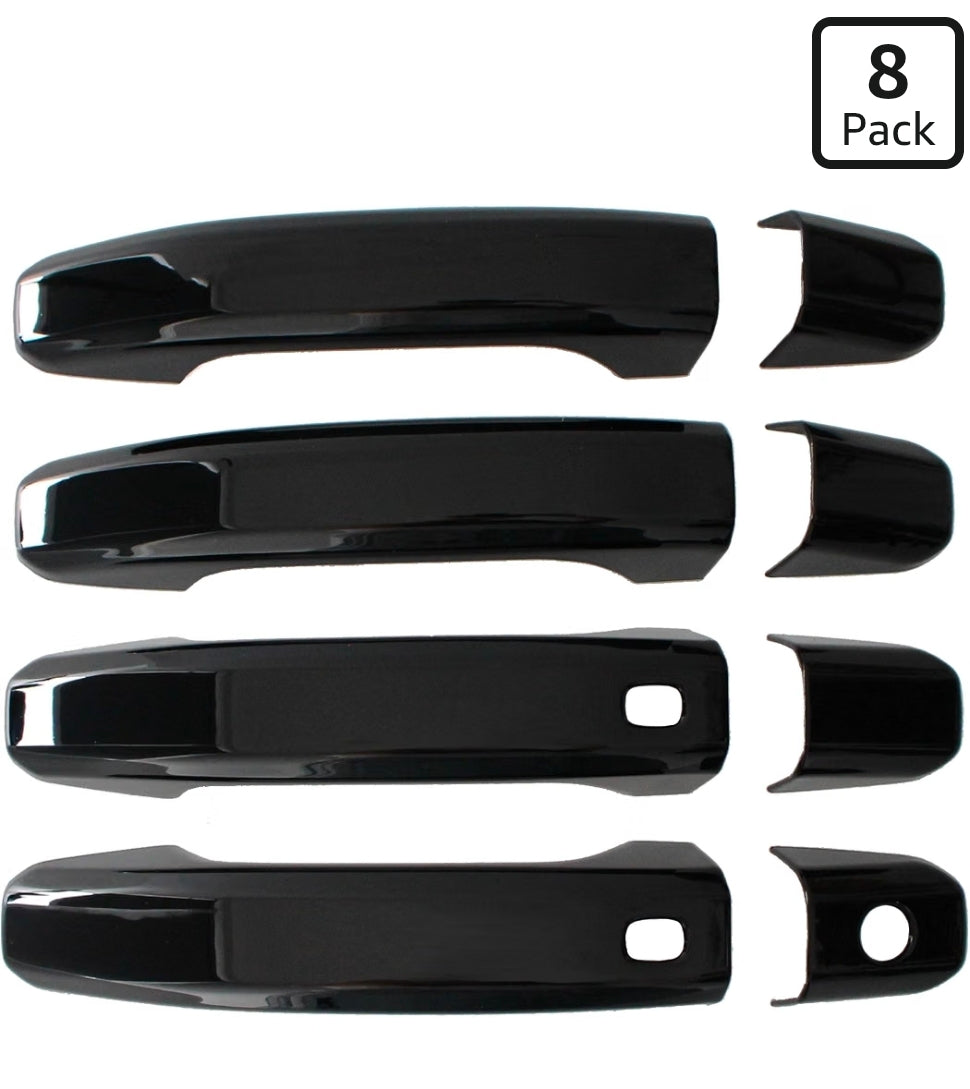 Glossy Black Car Door Handle Cover Trim with 2 Smart Keyhole Button fit 2019-2025 for Chevy Chevrolet Silverado GMC Sierra 1500 2500HD 3500HD Exterior Door Handle Caps Stick-on Protector