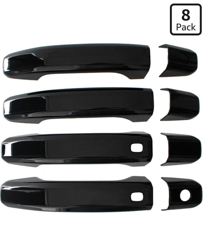 Glossy Black Car Door Handle Cover Trim with 2 Smart Keyhole Button fit 2019-2025 for Chevy Chevrolet Silverado GMC Sierra 1500 2500HD 3500HD Exterior Door Handle Caps Stick-on Protector