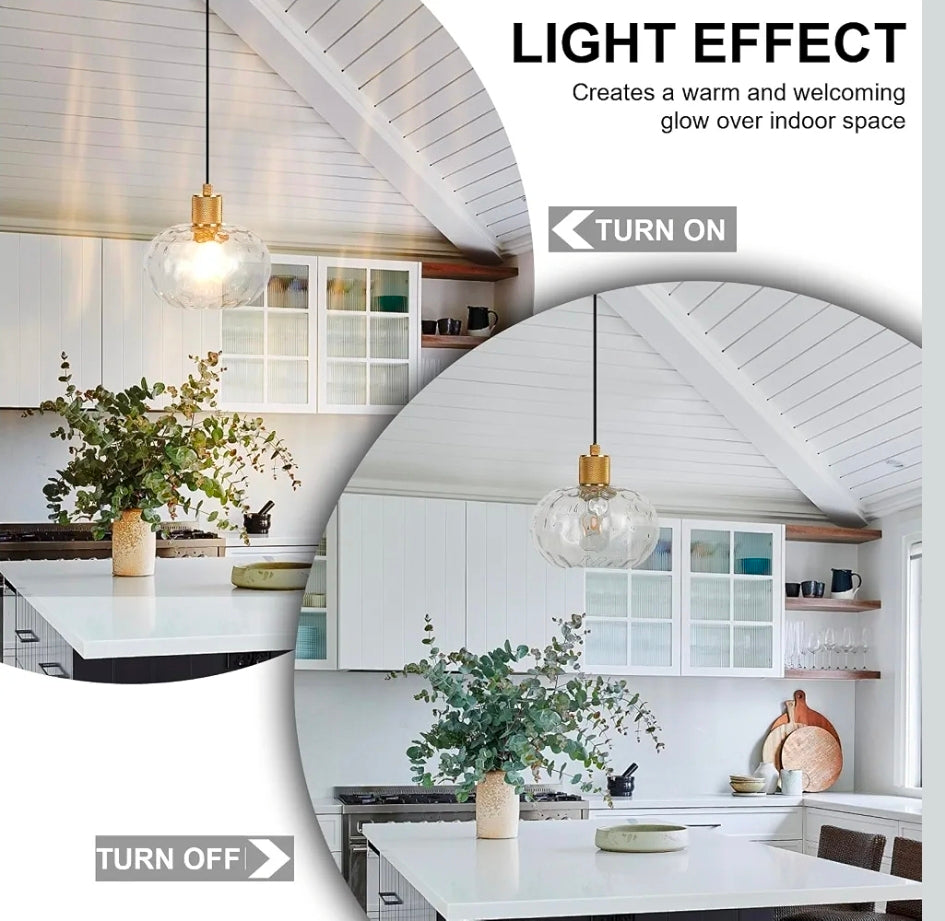 Glass Pendant Lights Kitchen Island 8 Inch Adjustable Pendant Light Fixtures with Hand-Blown Hammer Glass Farmhouse Hanging Light for Kitchen Sink Dining Room Bedroom Hallway