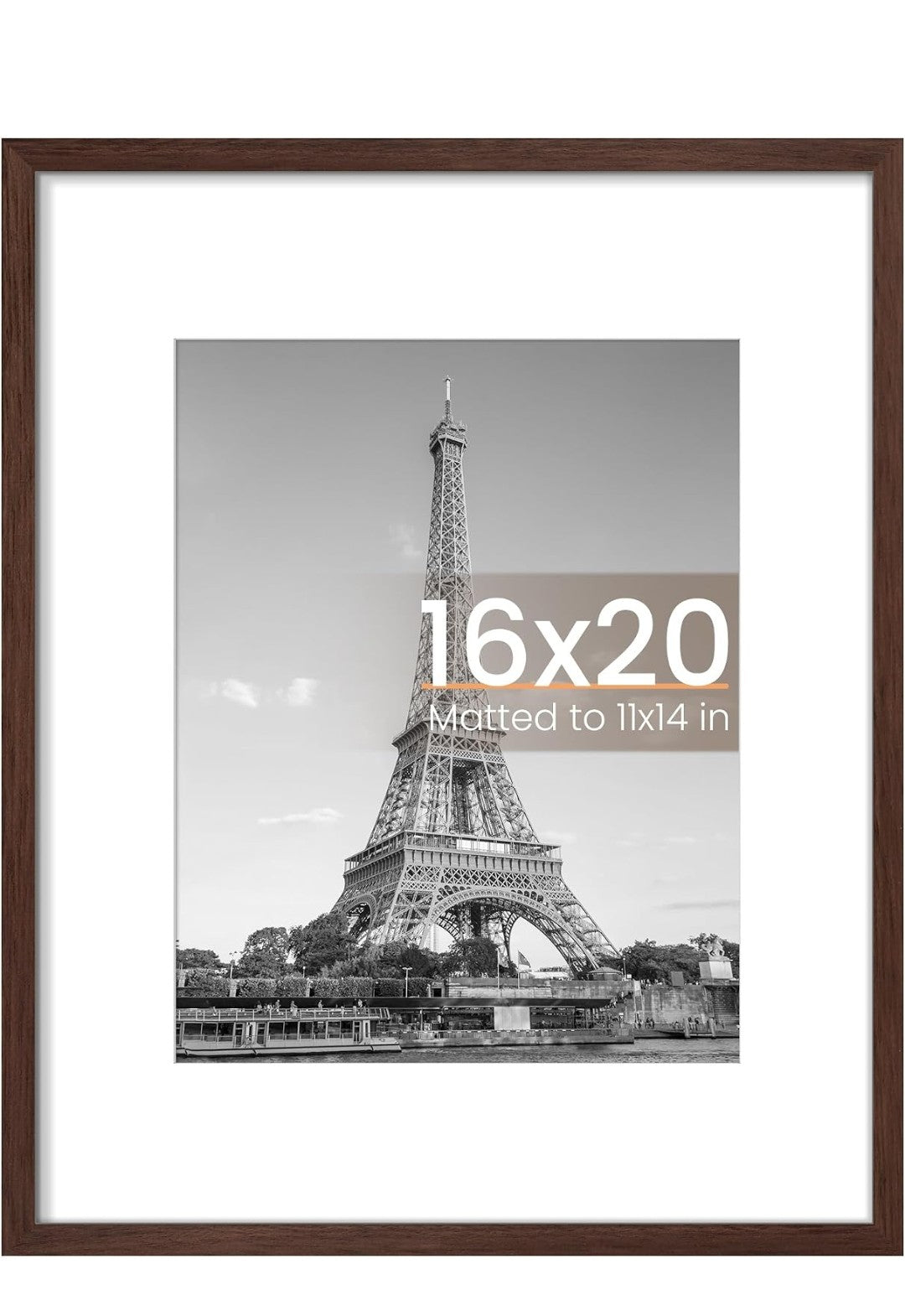 16x20 Brown Picture Frame – Modern Poster & Photo Frame with 11x14 Mat for Wall Decor