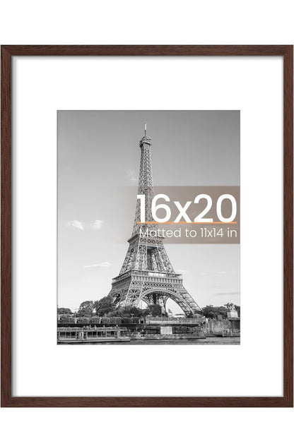 16x20 Brown Picture Frame – Modern Poster & Photo Frame with 11x14 Mat for Wall Decor
