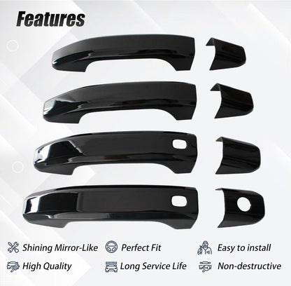 Glossy Black Car Door Handle Cover Trim with 2 Smart Keyhole Button fit 2019-2025 for Chevy Chevrolet Silverado GMC Sierra 1500 2500HD 3500HD Exterior Door Handle Caps Stick-on Protector