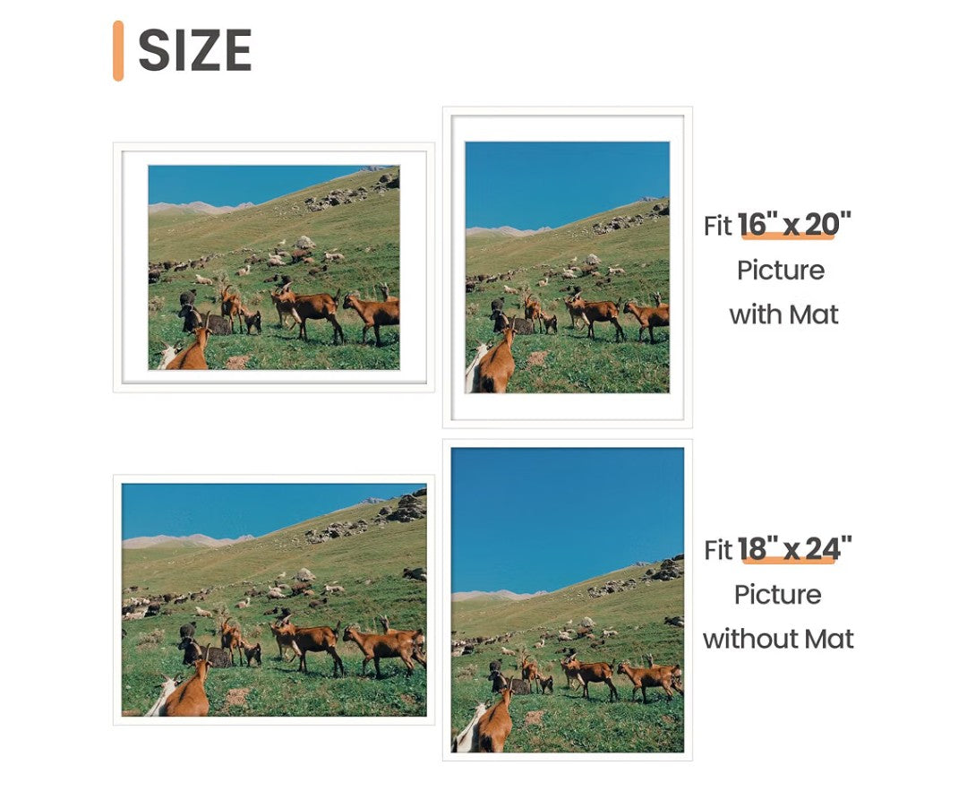 18x24 White Picture Frame with 16x20 Mat – Gallery Wall Decor Poster Frame