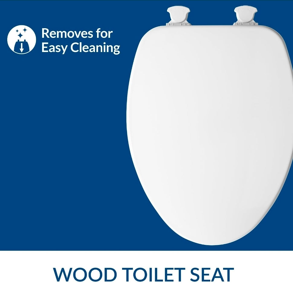 CHURCH Toilet Seat, Easy Clean Hinges Release for Deep Cleans, Durable Enameled Wood Seat, Elongated, White